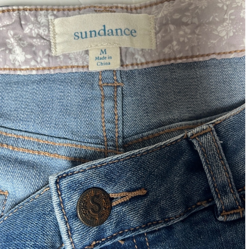 Sundance Denim Midi Skirt Raw Hem Blue 5 Pocket Western Women M - Picture 6 of 9